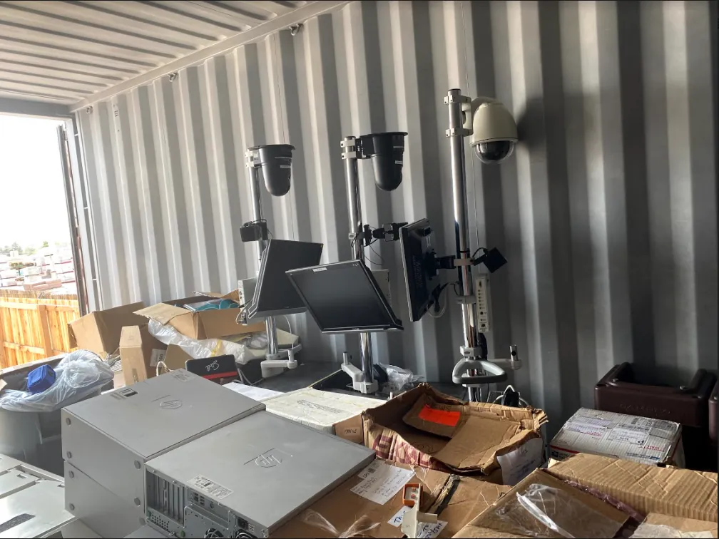 Donated EEG machines and monitors packed inside a shipping container